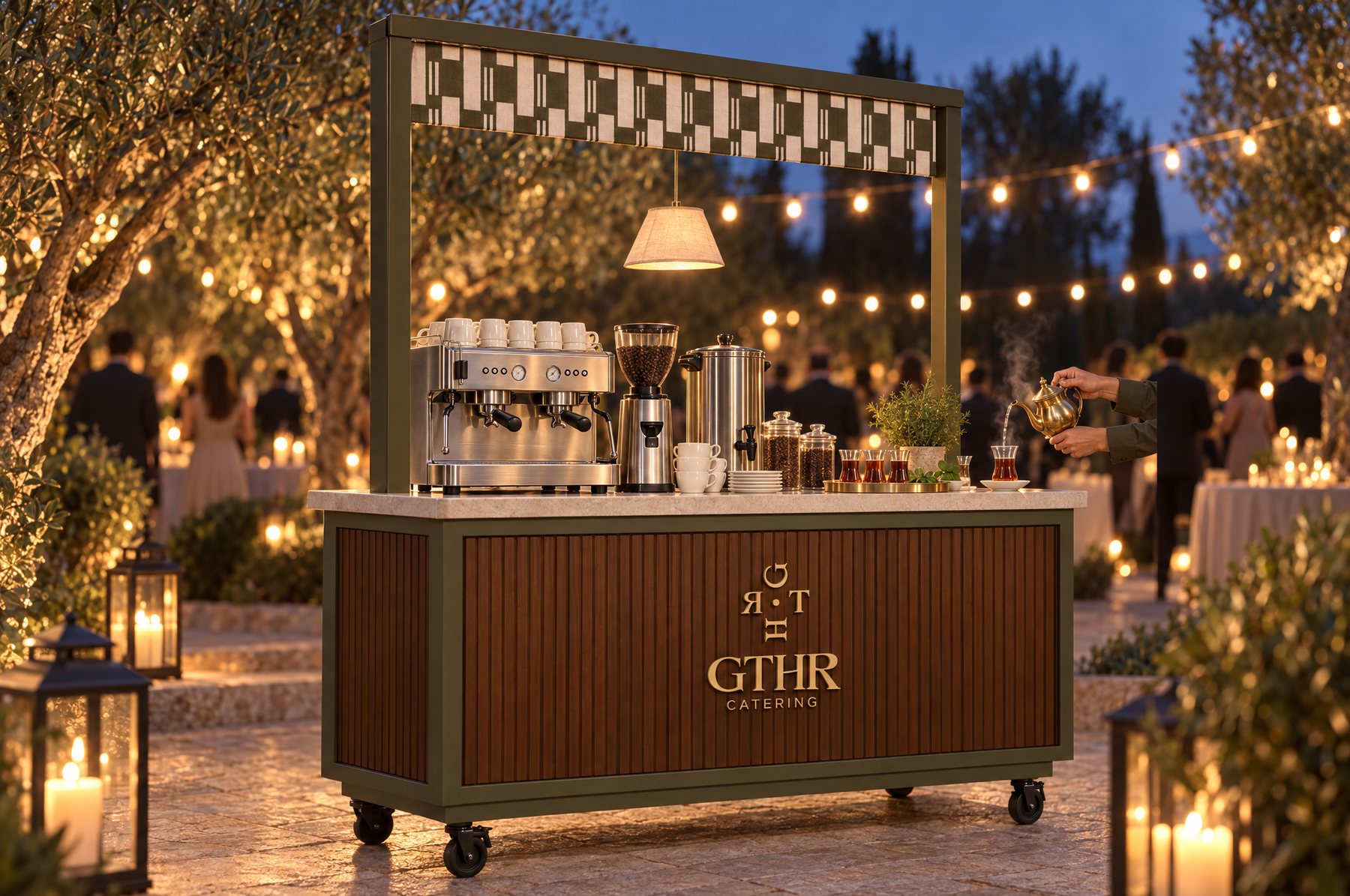 Mint tea poured at the coffee and tea set-up of the cart