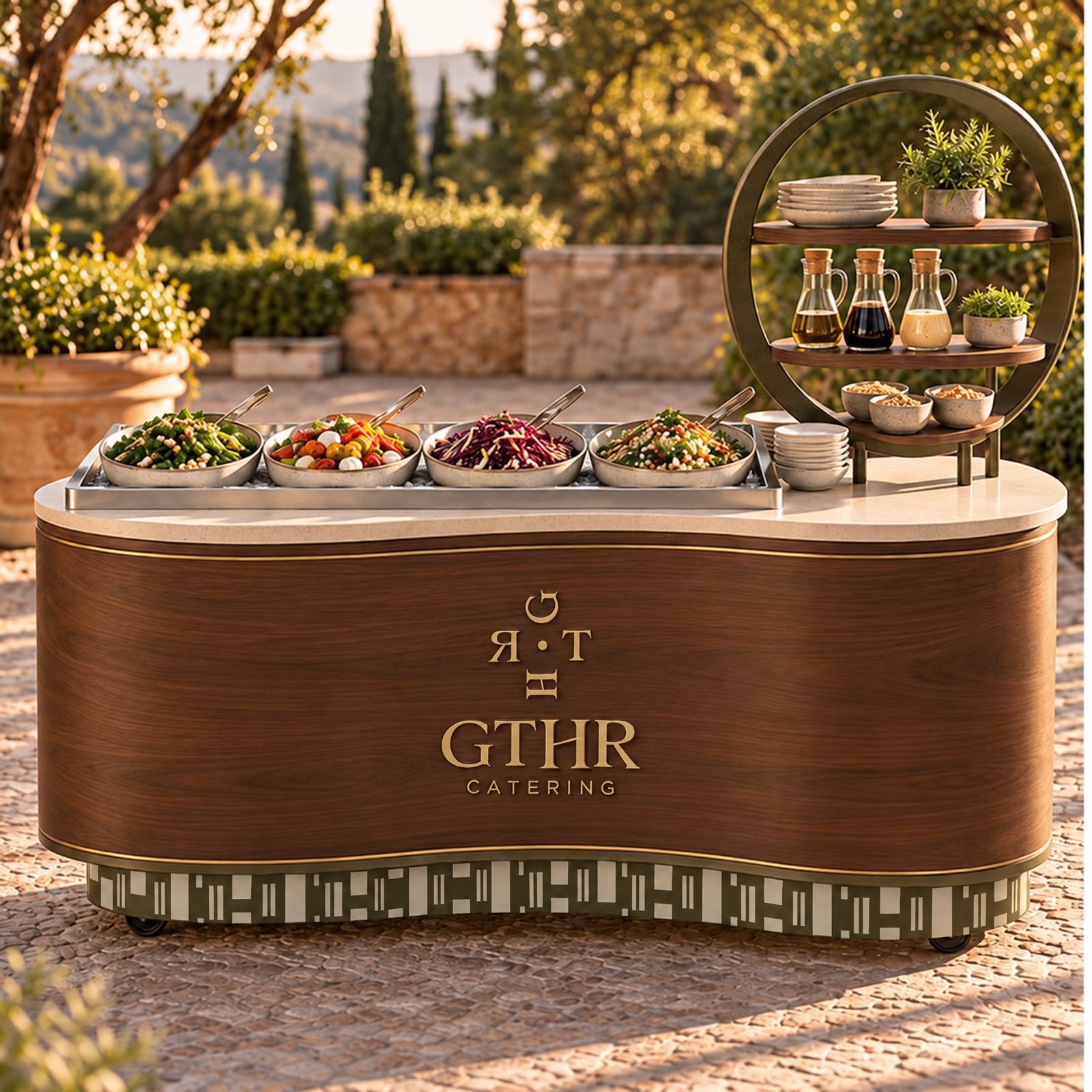 The wave bar set up for salad and mezze